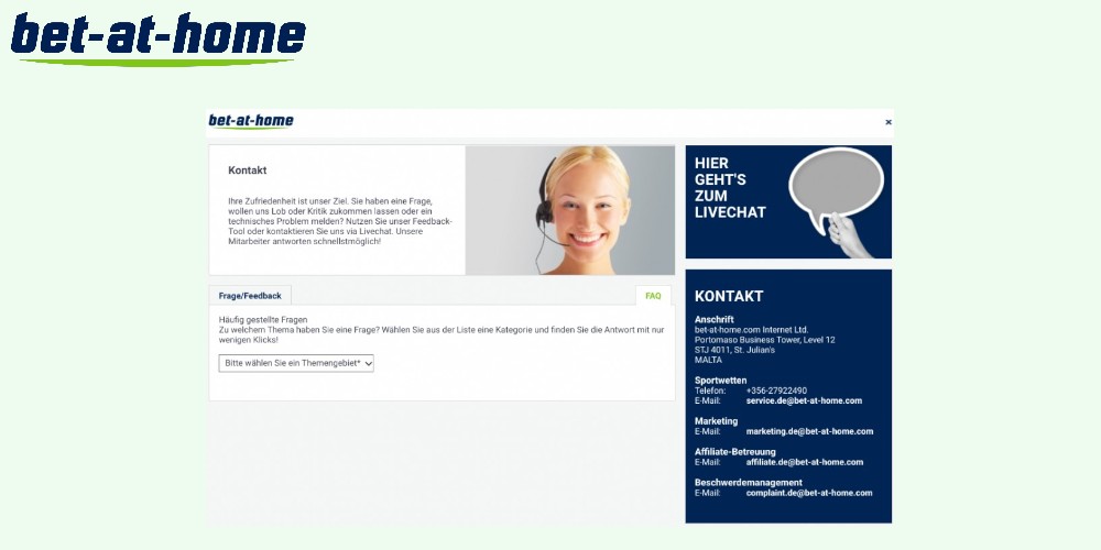 Hervorragender Kundenservice bei Bet-at-home: Live Chat, E-Mail und Telefonkontakt